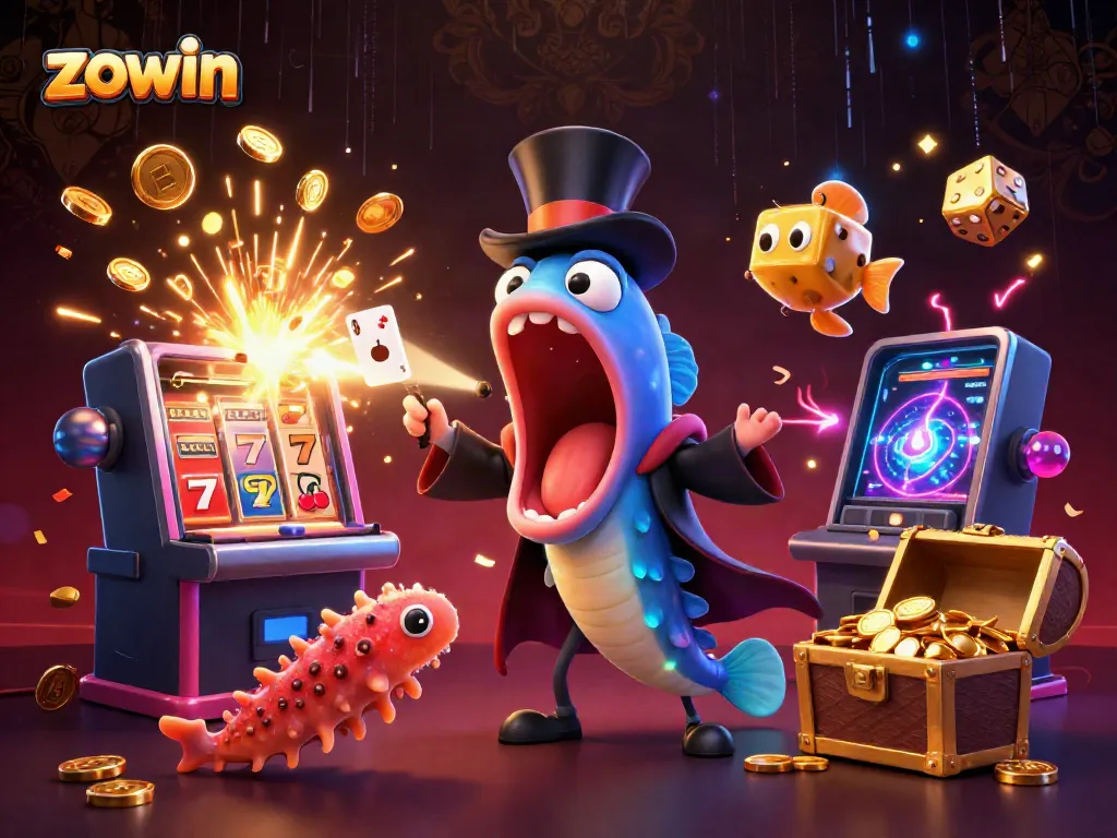 Experience the thrill of zowin investments with a vibrant casino-themed scene featuring whimsical sea creatures.