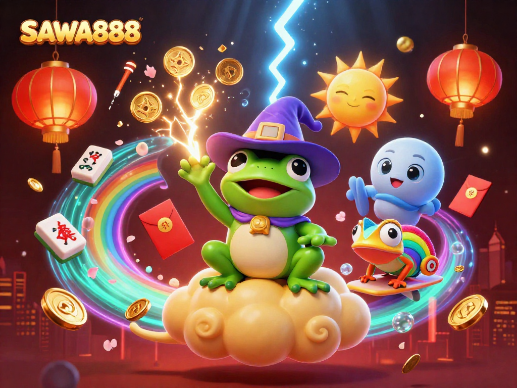 SAWA888 engaging players with a magical scene of golden coins and lively 3D elements.