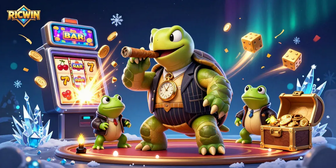 Experience thrilling wins with RICWIN in this vibrant 3D casino scene featuring dynamic characters.