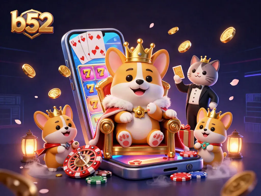 Experience exciting b52 gaming with vibrant characters and dynamic casino elements in a thrilling atmosphere.