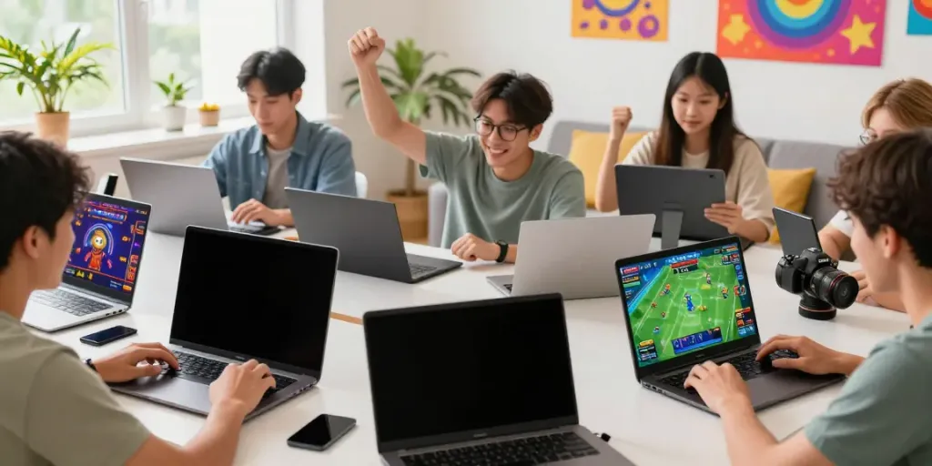 Dynamic online gaming scene at https://tx88bet.vip/ with players celebrating wins and enjoying a vibrant atmosphere.