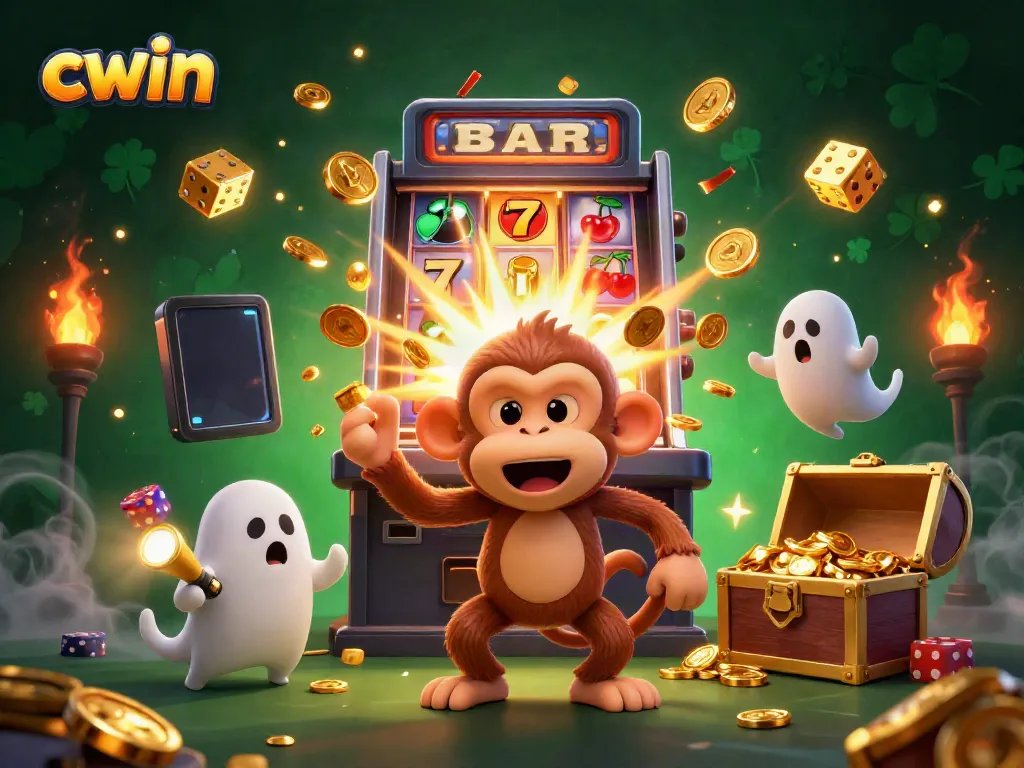 Engage with CWIN's thrilling online casino experience featuring vibrant golden elements and characters.