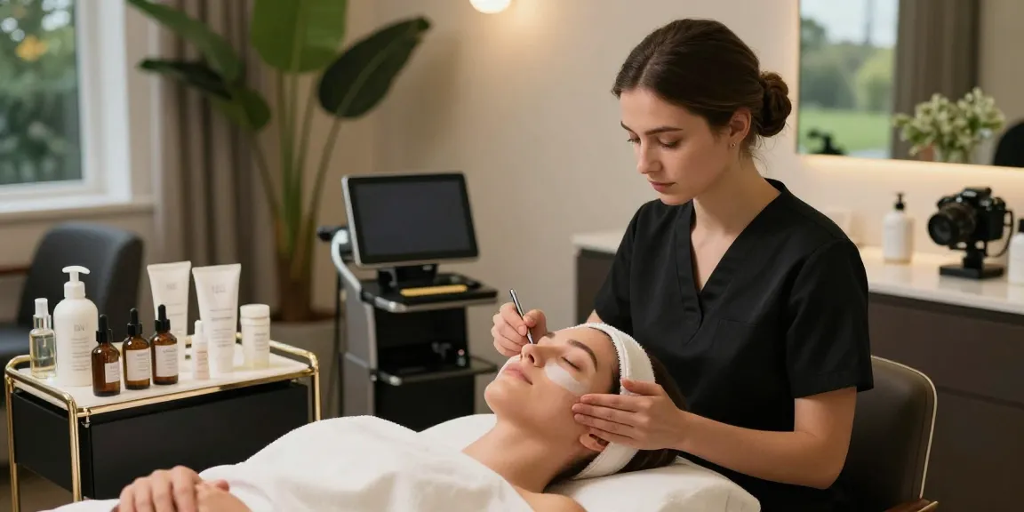 Beauty Treatments Colchester: Aesthetician performing a relaxing facial treatment in a modern salon setting.