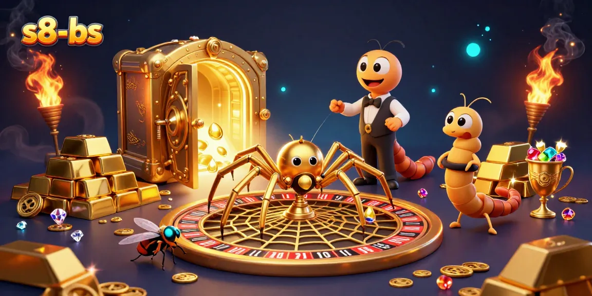 Experience thrilling bets at s8-bs with a golden spider spinning a roulette web in a lavish casino.