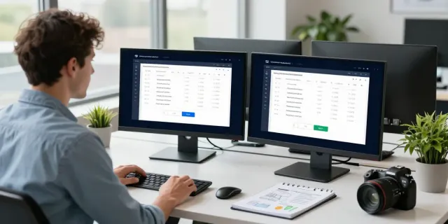 Scene illustrating .uk domain registration with a professional at a modern workspace.