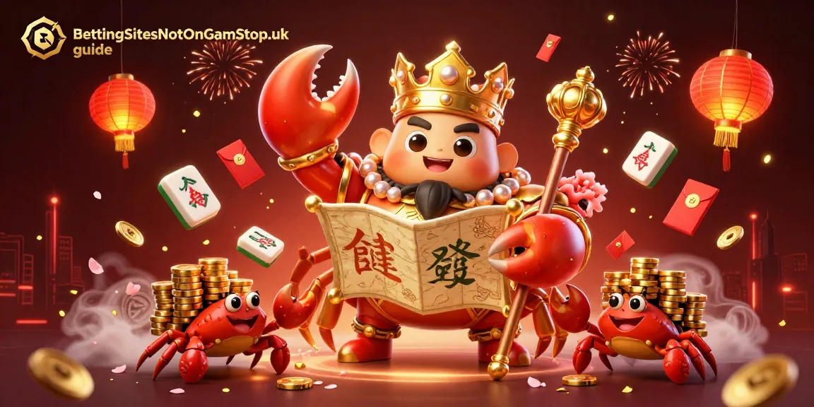 Engage with the BettingSitesNotOnGamStop.uk guide featuring a vibrant golden crab emperor at a lively casino.