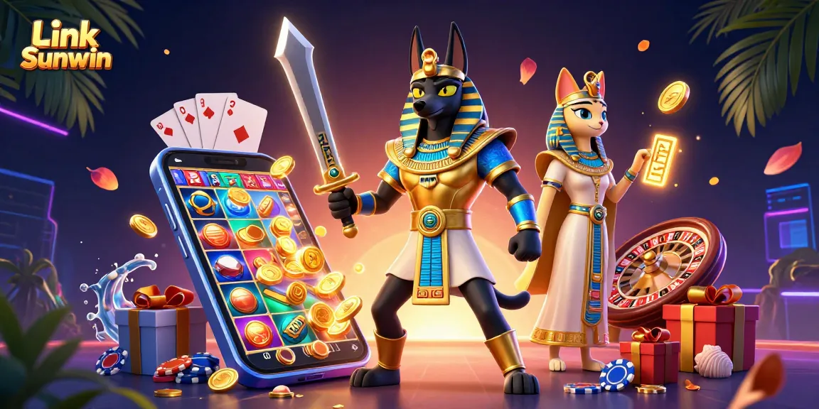 Experience the excitement of Link Sunwin casino with 3D characters playing vibrant slot games.