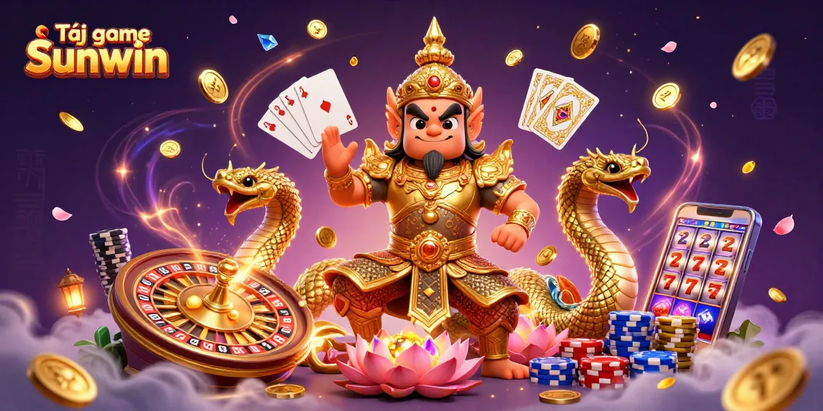 Engage with Tải game Sunwin in a vibrant 3D casino scene filled with gold coins and exciting games.