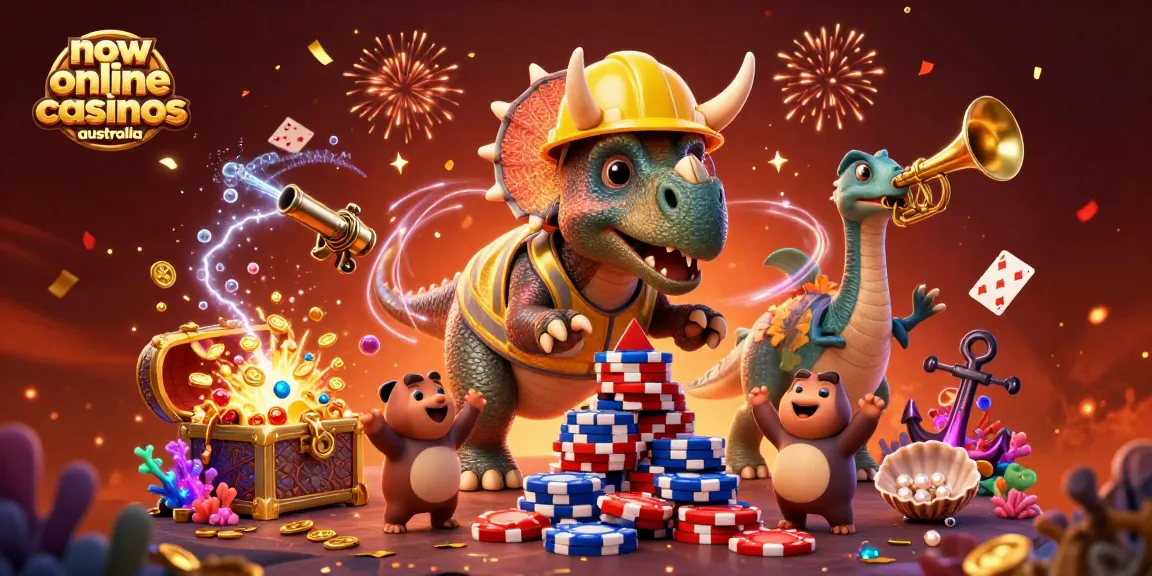 Experience new online casinos australia with a vibrant 3D scene showcasing gaming excitement and celebration.